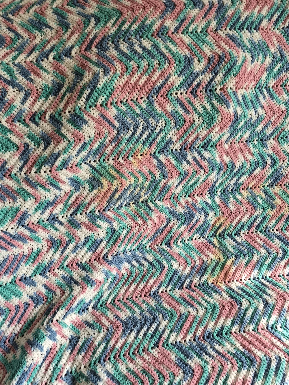 Handmade Chevron Crochet Blanket in Teal, Pink & White